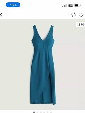 Abercrombie & Fitch Plunge V-Neck Midi Dress‎ Turquoise Slit Large